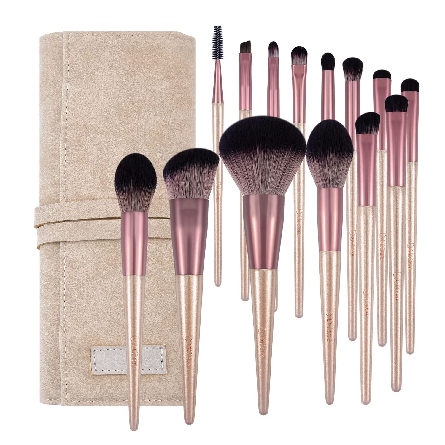 DUcare Makeup Brushes with Bag 14 Pcs Makeup Brushes Set Premium Synthetic Kabuki Powder Foundation Contour Blush Concealer Eye Shadow Make Up Brush Mekaup bag,Rose Golden,Makeup Brushes with Case