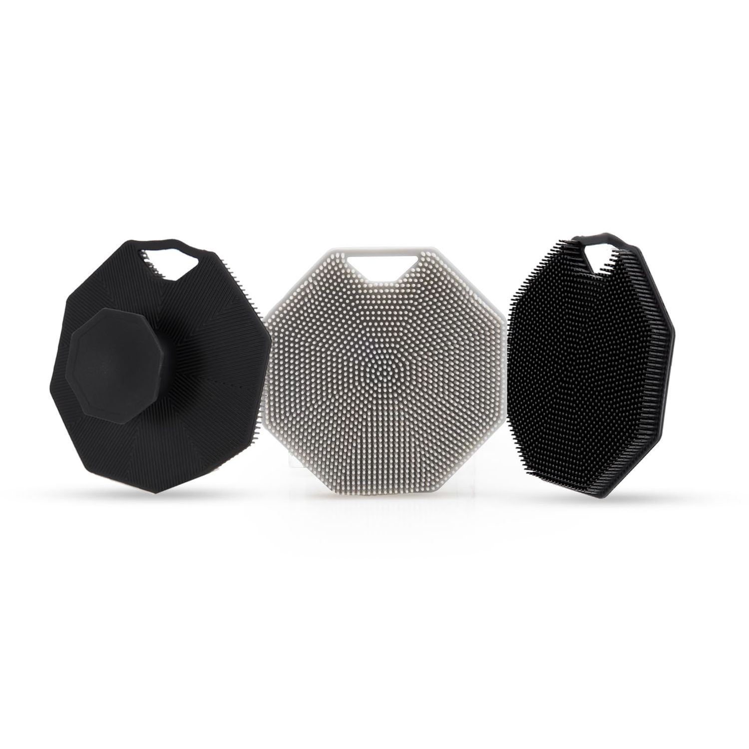 3Pack Silicone Body Scrubber, Qewro Body Buffer Exfoliating Brush with Silicone Loofah, Bath &amp; Body Brushes for Men Women Kids Pets use in Shower, Scalp Exfoliator Hair Shampoo Skin Cleaning Brush