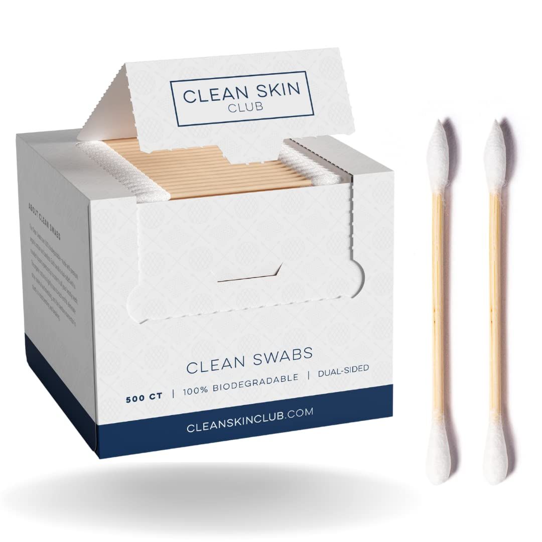 Clean Skin Club Clean Swabs | 500CT | One Pointed Tip | Biodegradable + Organic Cotton &amp; Bamboo | Makeup &amp; Nail Polish Touch-ups | Chlorine-Free &amp; Hypoallergenic (500 Count)