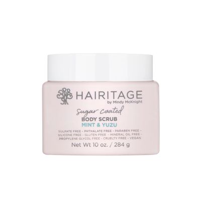 Hairitage Sugar Coated Mint &amp; Yuzu Scented Exfoliating Body Scrub - Sweet Almond Oil &amp; Coconut Oil for All Skin Types - Rosemary &amp; Orange Essential Oils - Ultra-Hydrating Body Scrub - 10 fl. oz.