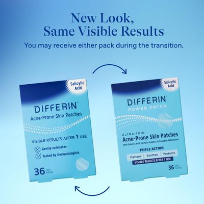 Differin Acne Patches, Pimple Patches for Acne Prone Skin, Formulated with Salicylic Acid and Centella, Fast Triple Action Power Patch for Day & Night, Dermatologist Tested, 36 Count