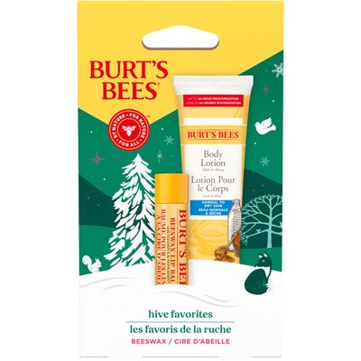 Burt&#39;s Bees Hive Favorites Beeswax Holiday Gift Set, Beeswax Lip Balm and Travel Size Body Lotion with Milk and Honey