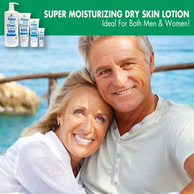 Aloe All Over Super Moisturizing Dry Skin Lotion, 3-Pack, 8 oz, 72% Aloe Vera Gel. Safe for Everyone, Ends Flaking and Restores Dry Skin Fast