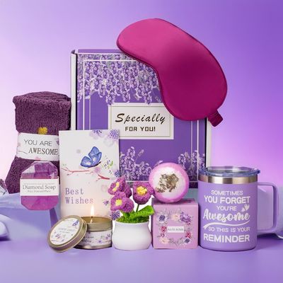 Gifts for Women,Gifts Basket for Women &amp; Teen Girls Purple Relaxing Bath Gifts Basket Set Birthday Gifts Ideas for Women Relaxing Spa Gifts Self Care Gifts Box for Female Friends Gift