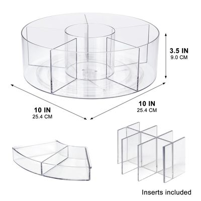 360 Rotating Makeup Organizer, 10" Clear Turntable Lazy Susan Organizer for Vanity, Bathroom Counter, Cabinet, Spinning Cosmetic Storage Holder with 6 Dividers for Skincare, Makeup Brushes, Lipsticks