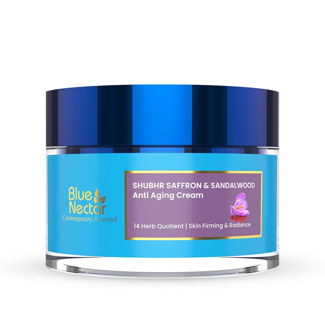 Blue Nectar Moisturizer Face Cream, Ayurvedic Anti Aging Wrinkle Cream for Aging Skin |Ancient blend of Saffron &amp; Turmeric for Skin Firming | With Plant Based Collagen Booster(Women, 14 Herbs,1.7 Oz)