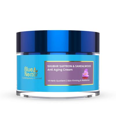 Blue Nectar Moisturizer Face Cream, Ayurvedic Anti Aging Wrinkle Cream for Aging Skin |Ancient blend of Saffron &amp; Turmeric for Skin Firming | With Plant Based Collagen Booster(Women, 14 Herbs,1.7 Oz)