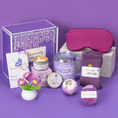 Gifts for Women,Gifts Basket for Women &amp; Teen Girls Purple Relaxing Bath Gifts Basket Set Birthday Gifts Ideas for Women Relaxing Spa Gifts Self Care Gifts Box for Female Friends Gift