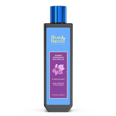 Blue Nectar Kumkumadi Body Oil for Glowing Skin | Moisturizing Body Oil for Dry Skin with Relaxing Aroma | Plant Based Body Oil for Women &amp; Men (12 Herbs, 6.76 fl oz)