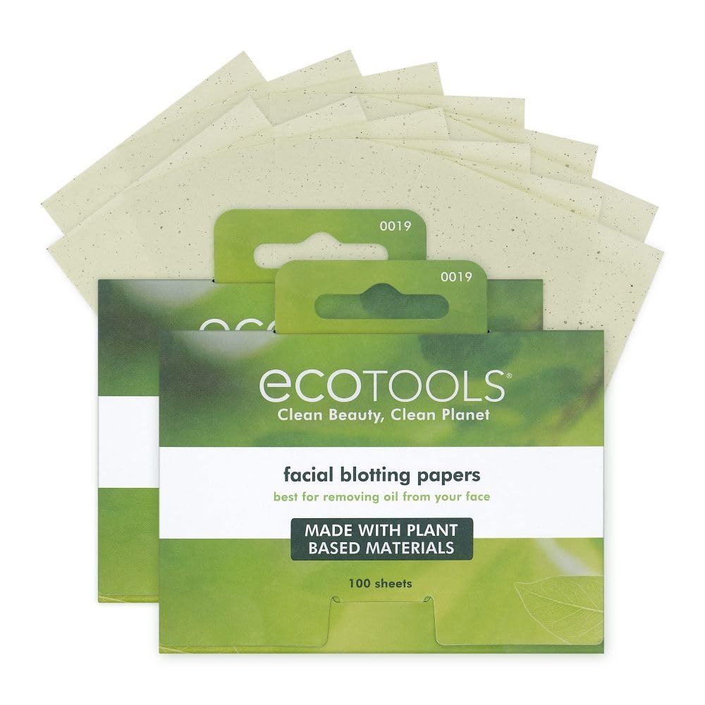 EcoTools Natural Oil Absorbing Facial Blotting Papers, Plant-Based Materials, Makeup Friendly, Removes Excess Oil, Travel Sized, Easy To Use, Perfect For Oily &amp; Shiny Skin, 200 Sheet Count