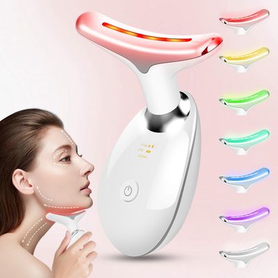 7 Color Facial and Neck Massager, Multifunctional Facial Skin Care Tool, Face Neck Massager for Daily Skin Care Routine, White