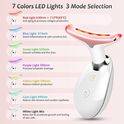 7 Color Facial and Neck Massager, Multifunctional Facial Skin Care Tool, Face Neck Massager for Daily Skin Care Routine, White