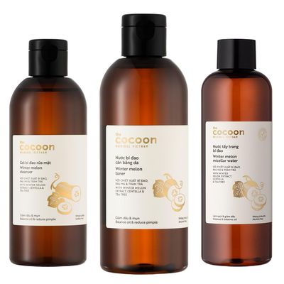COCOONORIGINAL Winter Melon Mega Cleansing Set (SAVE 40%): 1x Micellar Water 16.9 fl oz, 1x Cleanser 10.5 fl oz, 1x Toner 10.5 fl oz