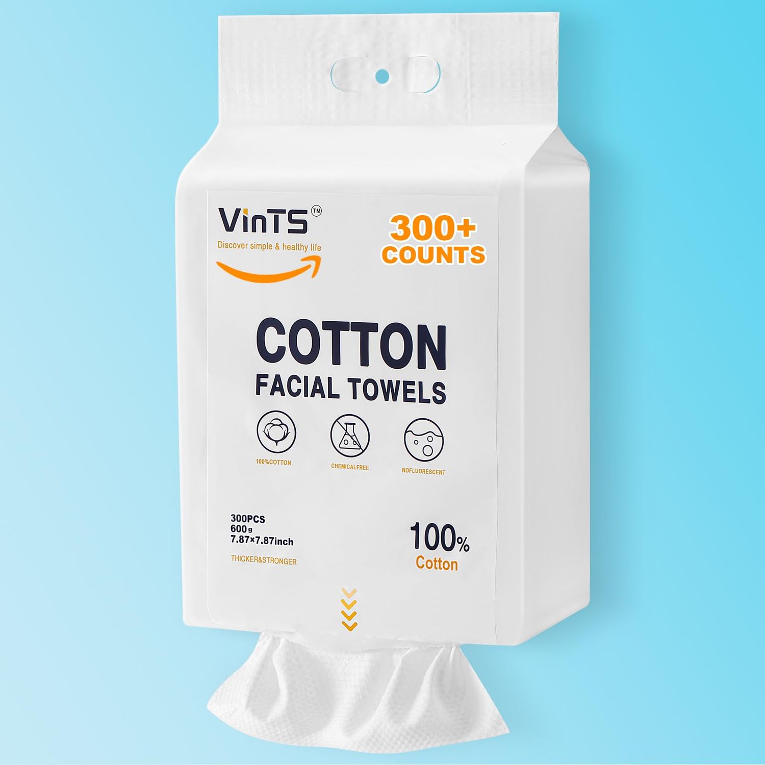 Cotton Facial Towel Disposable, VinTS 300 Counts Oversized Pack for Makeup Wipes Double-sided Design, Ultra Soft Cotton Facial Wipes for Skincare, Facial Cleansing and Makeup,1 Pack