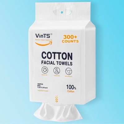 Cotton Facial Towel Disposable, VinTS 300 Counts Oversized Pack for Makeup Wipes Double-sided Design, Ultra Soft Cotton Facial Wipes for Skincare, Facial Cleansing and Makeup,1 Pack