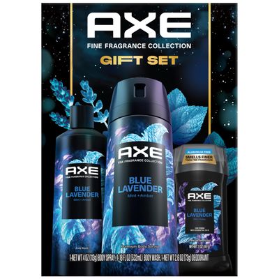 AXE Blue Lavender Gift Set for Men - Mens Body Wash, Body Spray &amp; Deodorant, Fine Fragrances Collection, Mint &amp; Amber (3 Piece Set)