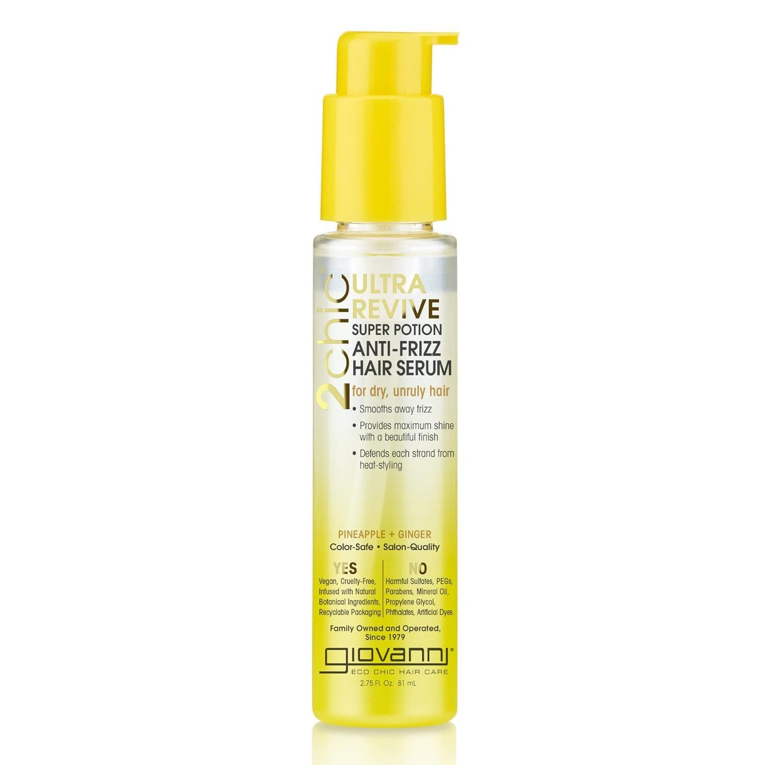 GIOVANNI 2chic Ultra-Revive Super Potion - Anti-Frizz Serum to Moisturize Dry, Unruly Hair, Enriched with Pineapple &amp; Ginger, Works Great with Curly Hair, Color-Safe Hair Oil Serum - 2.75 oz