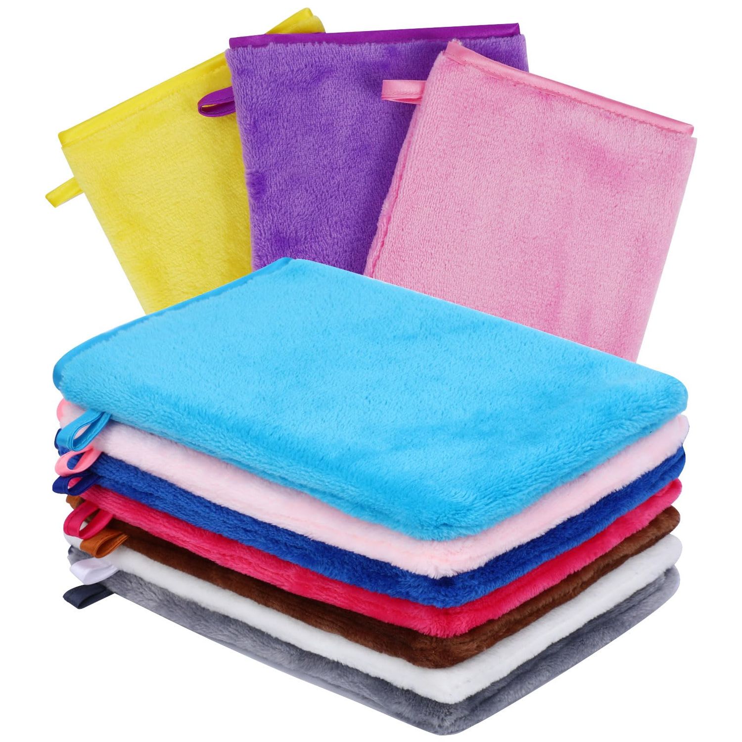 10 Pack Washcloths Facial Wash Mitts, PHOGARY Soft Flannel Wash Cloth Terry Cloth for Washing Face, Reusable Makeup Remover, 6x8 Inch European Style Skin Care Bath SPA Cloths