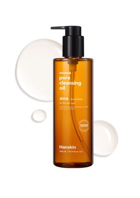 Hanskin AHA Pore Cleansing Oil for Dry Skin, Exfoliating, Waterproof Makeup Remover Facial Cleanser, Moisturizing for Soft Skin, Korean Skincare [AHA/10.14 oz.]