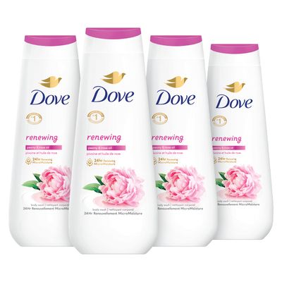 Dove Body Wash 4 Count Renewing Peony and Rose Oil for Renewed, Healthy-Looking Skin Gentle Skin Cleanser with 24hr Renewing MicroMoisture 20 oz