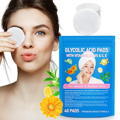 Glycolic Acid Pads,Glycolic Acid Resurfacing Pads for Face and Body,Exfoliating Peel Pads, with Vitamins B, C &amp; E,Reduces Fine Lines and Wrinkles,40 Count