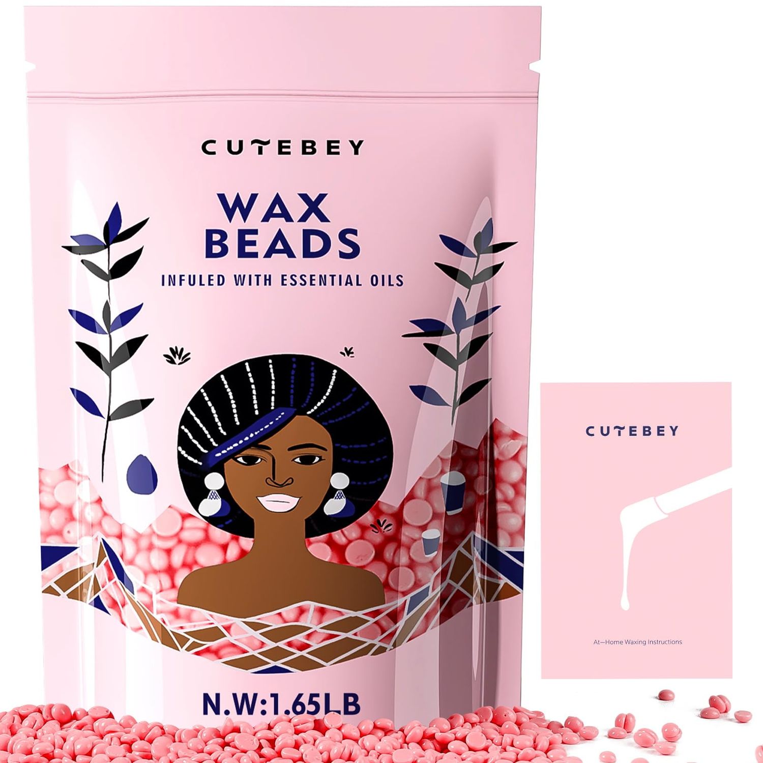 1.65LB Hard Wax Beads for Waxing: Nature Wax Beans for Hair Removal Brazilian Bikini Face Sensitive Skin -for Home Waxing Waxness Refill Bulk(Pink)