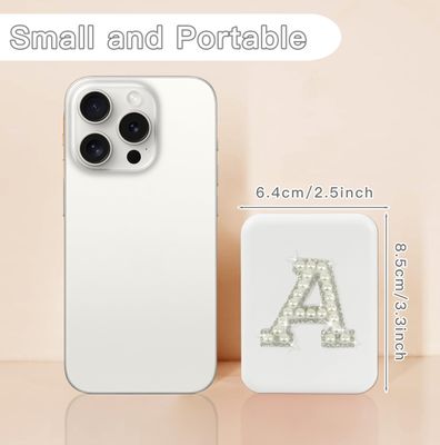 Aganmi Pearl Initial Compact Mirror with Lights Preppy 6 7 8 9 10 11 12 13 Year Old Girl Birthday Gifts Cute Mini LED Pocket Makeup Mirror Teen Girls Trendy Stuff Travel Essentials for Women White M