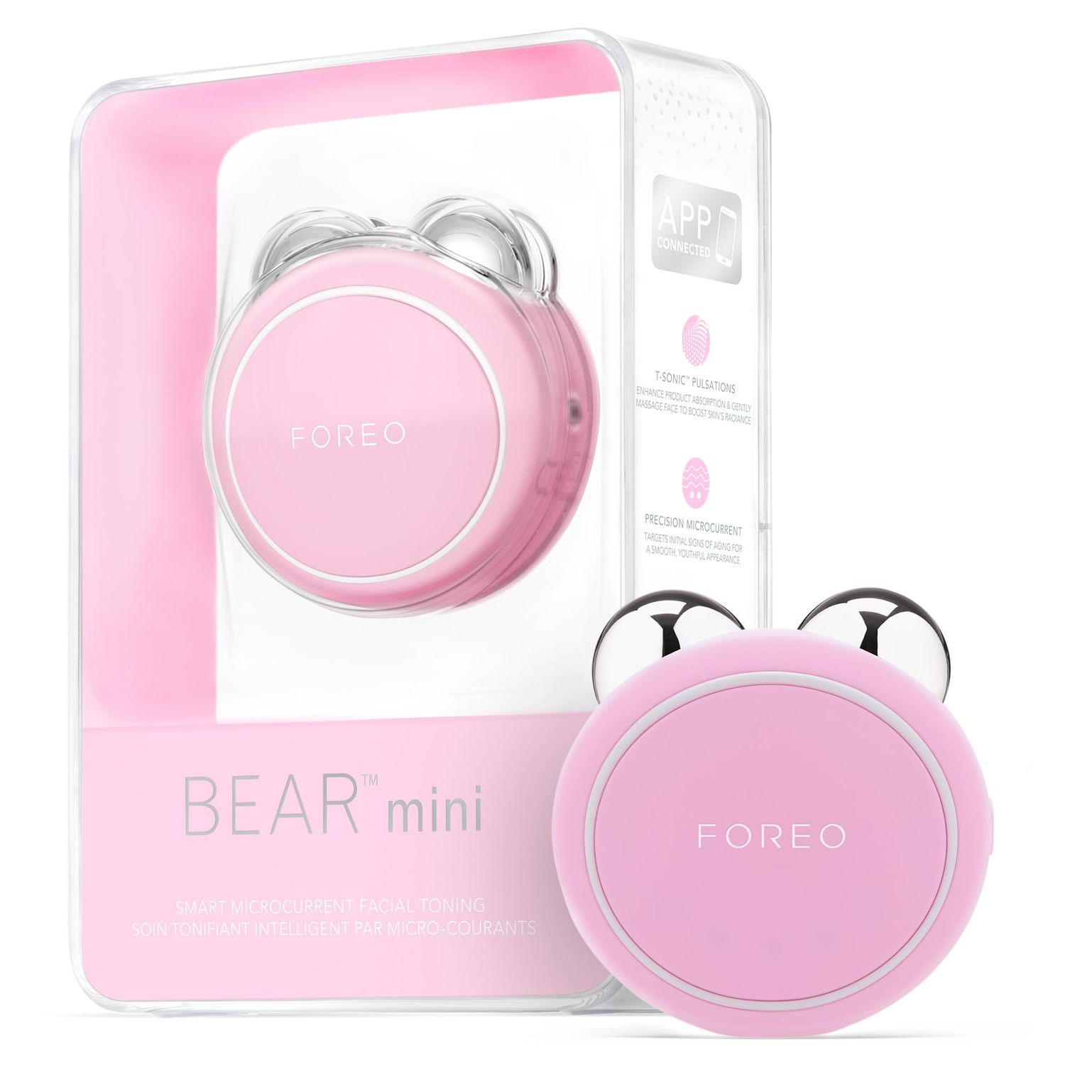 FOREO BEAR Mini Microcurrent Facial Device - Face Sculpting Tool - Firm &amp; Contour - Reduce Double Chin - Non-Invasive - Increases Absorption of Facial Skin Care Products - Pearl Pink