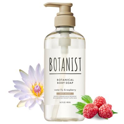 Botanist Moisturizing Body Wash, Soap with Pump, Botanical Shower Gel for Sensitive Dry Skin, Natural &amp; Organic Japanese Skin Care, Water Lily &amp; Raspberry, Deep Moist, 16.5 Fl Oz / 490 mL