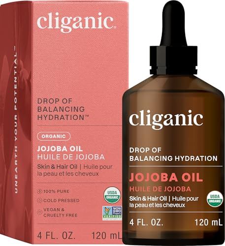 Cliganic Organic Jojoba Oil, 100% Pure (4oz) | Moisturizing Oil for Face, Hair, Skin &amp; Nails | Natural Cold Pressed Hexane Free | Base Carrier Oil (Packaging May Vary)
