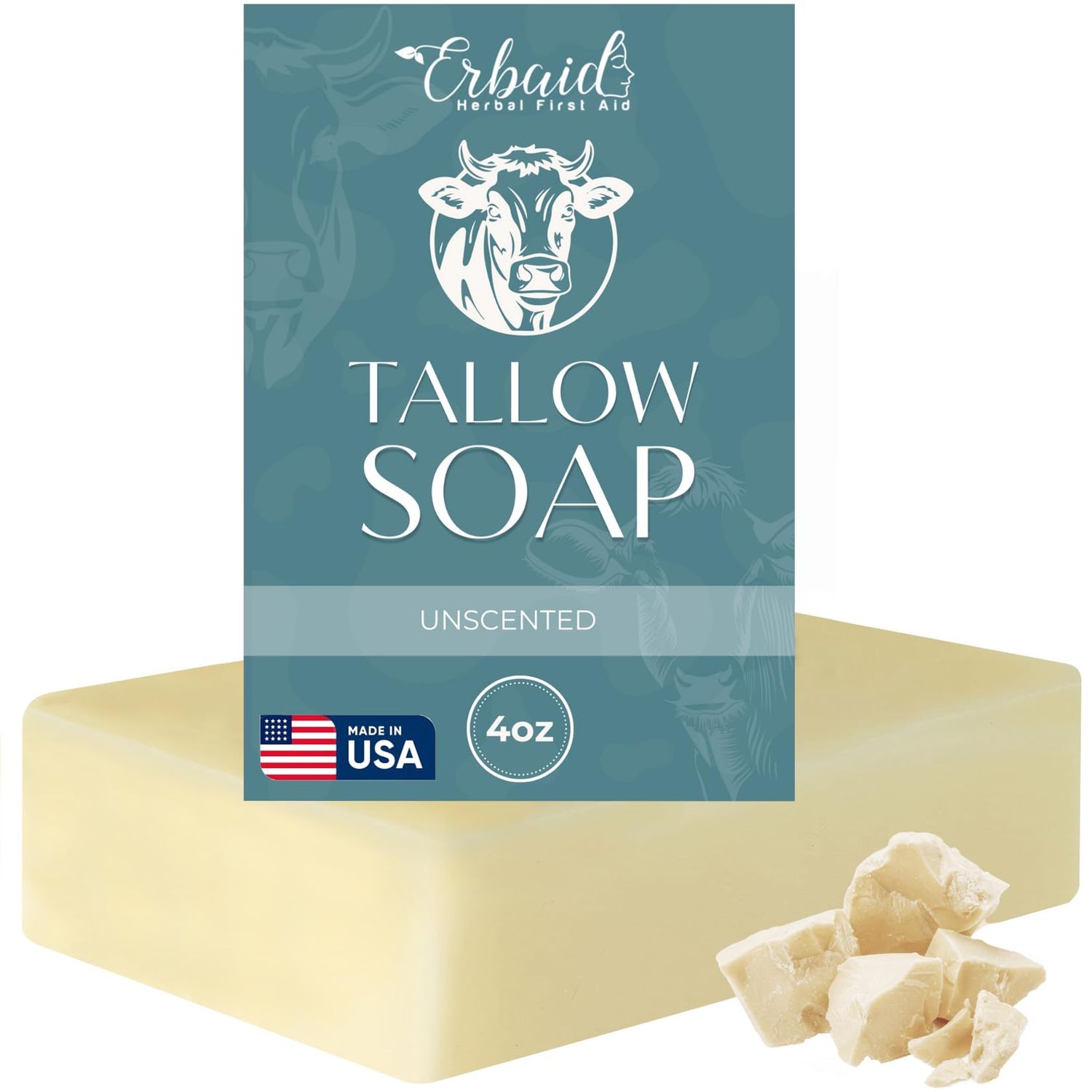 Beef Tallow Soap Bar - All Natural Grass Fed Tallow Soap Unscented - Moisturizing Face &amp; Body Wash Great for Eczema, Dry, Itchy, Sensitive Skin - Handcrafted Bath Soap for Adults, Kids, Made in USA