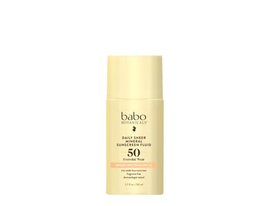 Babo Botanicals Daily Sheer Mineral Sunscreen Fluid SPF50 - Natural Zinc Oxide - Passion Fruit Oil - Fragrance Free - Ultra-Lightweight - For Face - For all ages