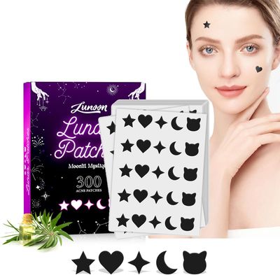 Black Star Pimple Patches, 300 Pcs Star Face Stickers, Cute Star Pimple Patches, Hydrocolloid Acne Patches, Zit Patches Midnight Magic Stickers with Salicylic Acid &amp; Tea Tree Oil