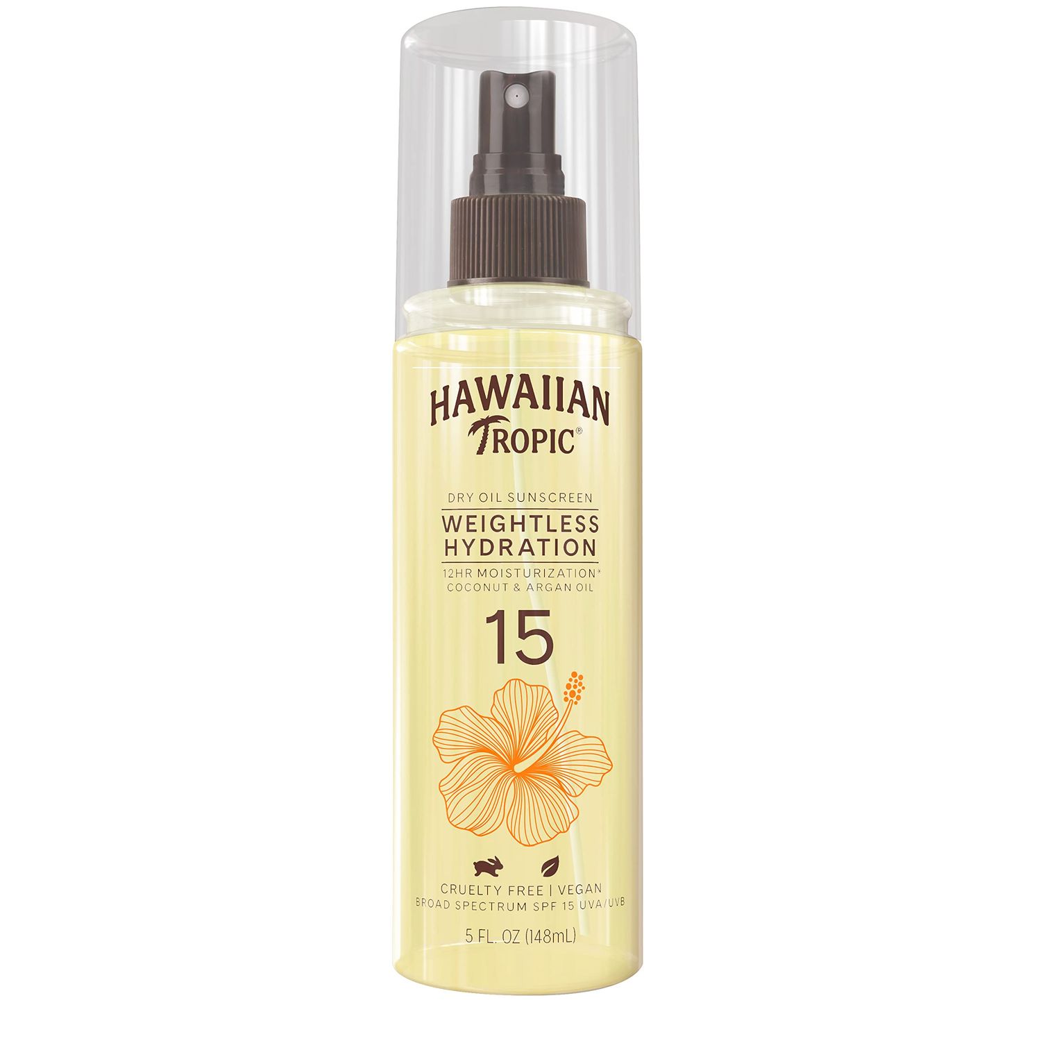 Hawaiian Tropic Weightless Hydration Dry Oil Sunscreen Mist SPF 15, 5oz | Sunscreen Oil, Dry Oil Sunscreen Spray, Hawaiian Tropic Sunscreen SPF 15, Oxybenzone Free Sunscreen, 5oz