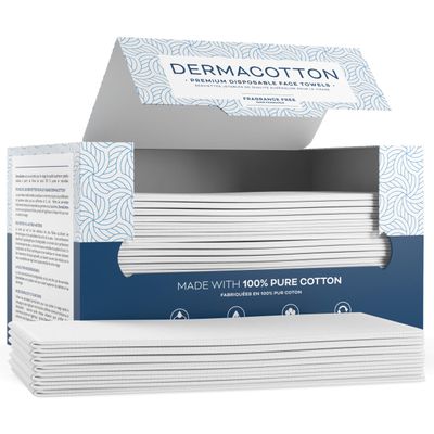 Dermacotton Value Pack [80 Disposable Cotton Towels], 10x8 inches, 100% Biodegradable Face Towels - Super Soft Face Wipes, Hypoallergenic Makeup Remover Wipes. Sensitive Skin, Facial Cloths
