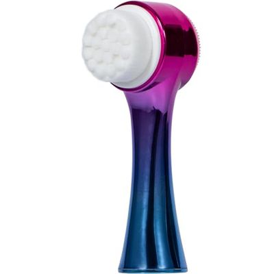 Beomeen Face Brush 2 in 1, Silicone Facial Cleansing Exfoliating Brush Soft Bristles Pore Deep Cleansing Manual Dual Face Wash Scrub Brush for Massaging, Makeup Skincare Removal, Gradient Purple Blue