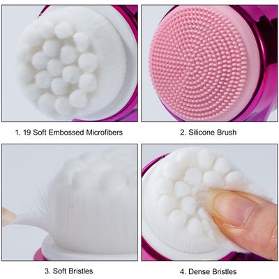 Beomeen Face Brush 2 in 1, Silicone Facial Cleansing Exfoliating Brush Soft Bristles Pore Deep Cleansing Manual Dual Face Wash Scrub Brush for Massaging, Makeup Skincare Removal, Gradient Purple Blue