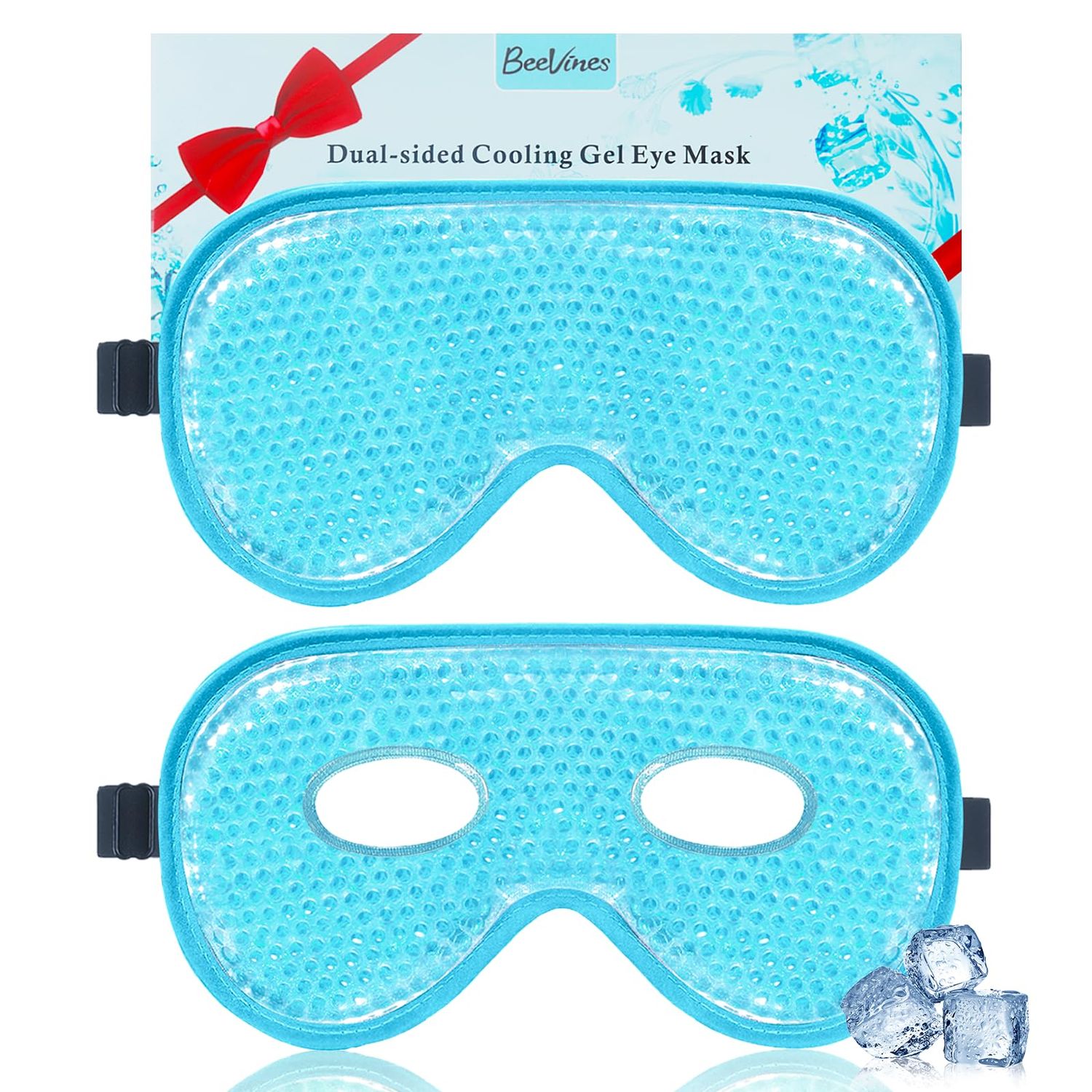 BeeVines Cooling Eye Mask, 2 Pack XL Jumbo Size Freezer Gel Eye Masks for Puffy Eyes Face, Ice Eye Mask, Cold &amp; Warm Compress, Frozen Ice Pack for Post Eye Surgery &amp; Allergies(Blue)