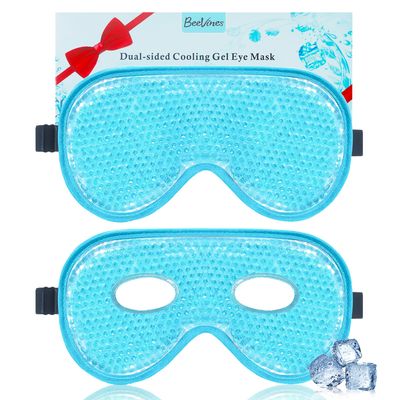 BeeVines Cooling Eye Mask, 2 Pack XL Jumbo Size Freezer Gel Eye Masks for Puffy Eyes Face, Ice Eye Mask, Cold &amp; Warm Compress, Frozen Ice Pack for Post Eye Surgery &amp; Allergies(Blue)