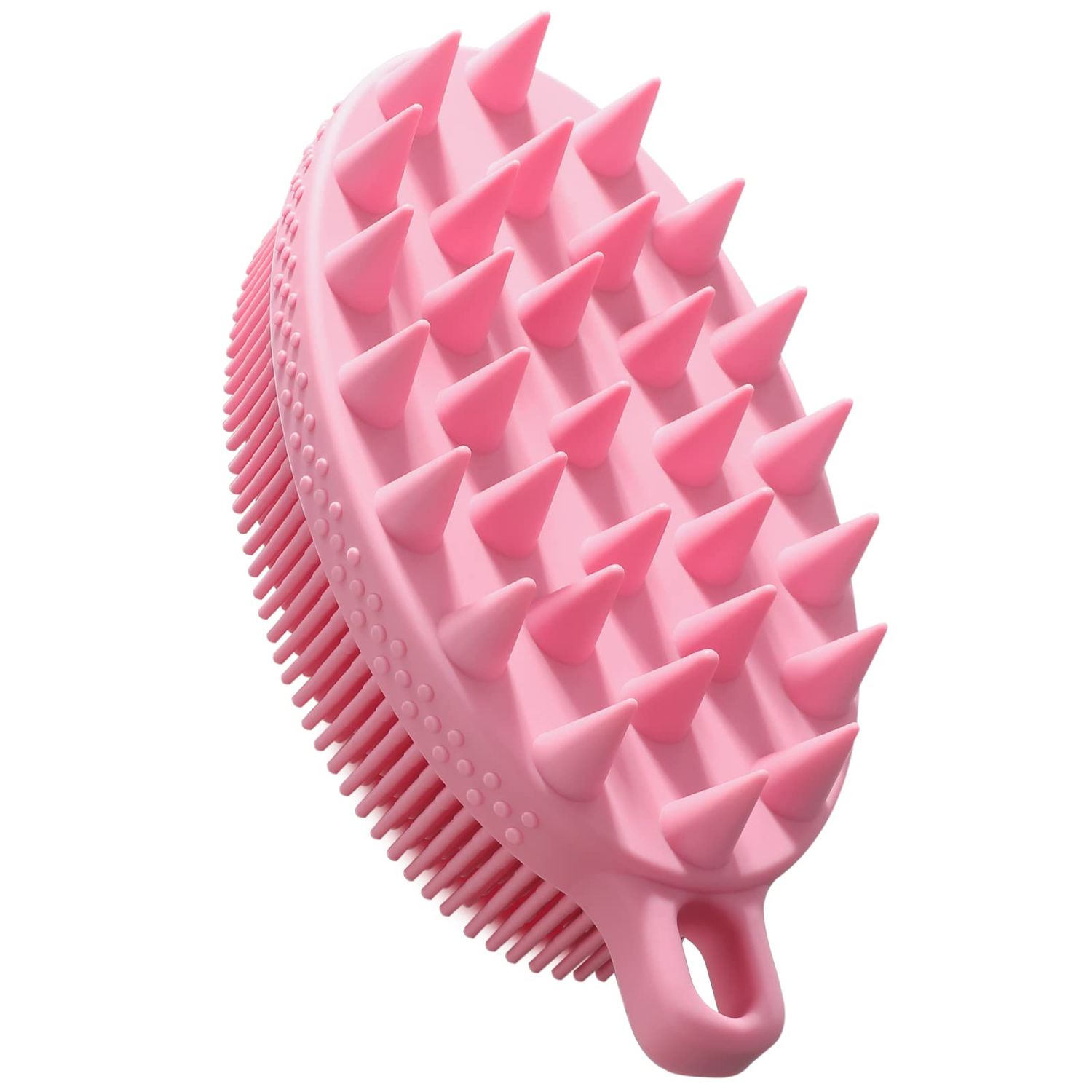 FREATECH 2-in-1 Silicone Body Scrubber - Bath Shower Body Brush and Shampoo Brush Scalp Massager Exfoliator, Deep Cleanse Skin &amp; Hair, Lathers Well, Easy to Clean and Long-Lasting, Pink