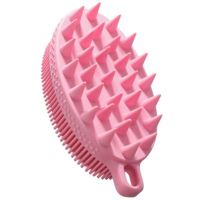 FREATECH 2-in-1 Silicone Body Scrubber - Bath Shower Body Brush and Shampoo Brush Scalp Massager Exfoliator, Deep Cleanse Skin &amp; Hair, Lathers Well, Easy to Clean and Long-Lasting, Pink