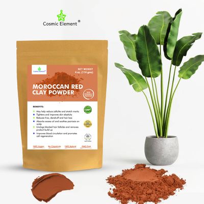 Cosmic Element Moroccan Red Clay Powder - Red Clay Powder for Skin | Suitable for Face, Body Wraps & Hair Care | Clay Mask for Face | Red Clay Masks, Wraps, Scrubs, Soaps, Bath Bombs & Detox - 4 oz