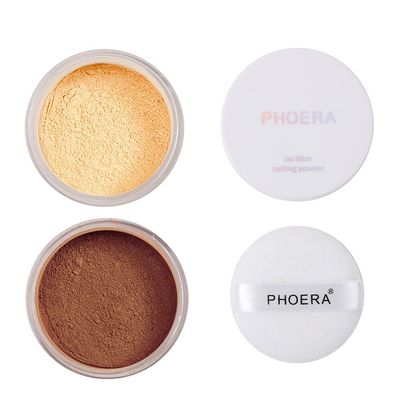 2 Pcs PHOERA Setting Powder, Control Oil Brighten Skin Color Cover Blemish Face Setting Loose Powder (03# BANANA &amp; 04# Medium Deep)