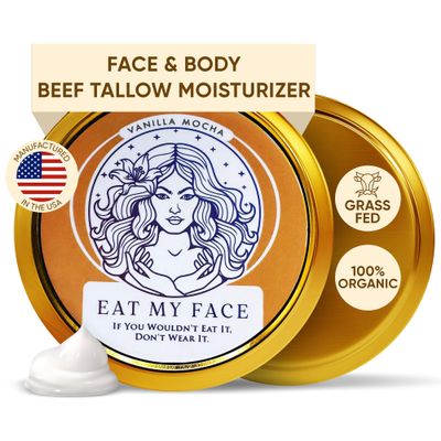 Eat My Face Tallow Face Moisturizer - Beef Tallow for Face &amp; Body, Beef Tallow Moisturizer, Organic Beef Tallow Face Cream, Grass Fed Beef Tallow for Skin, Made in USA- Vanilla Tallow Cream, 4.0 fl oz