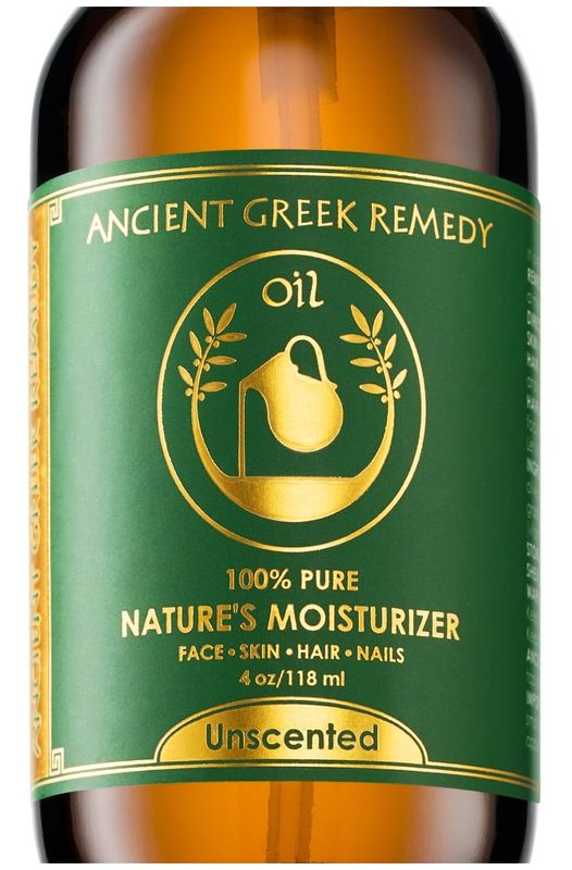 Ancient Greek Remedy Unscented Organic Face and Body Oil made of Olive, Almond, Jojoba, and vitamin E oil for Sensitive Dry Skin, Hair, Nails. Anti Aging Moisturizer for Women, Men 4oz