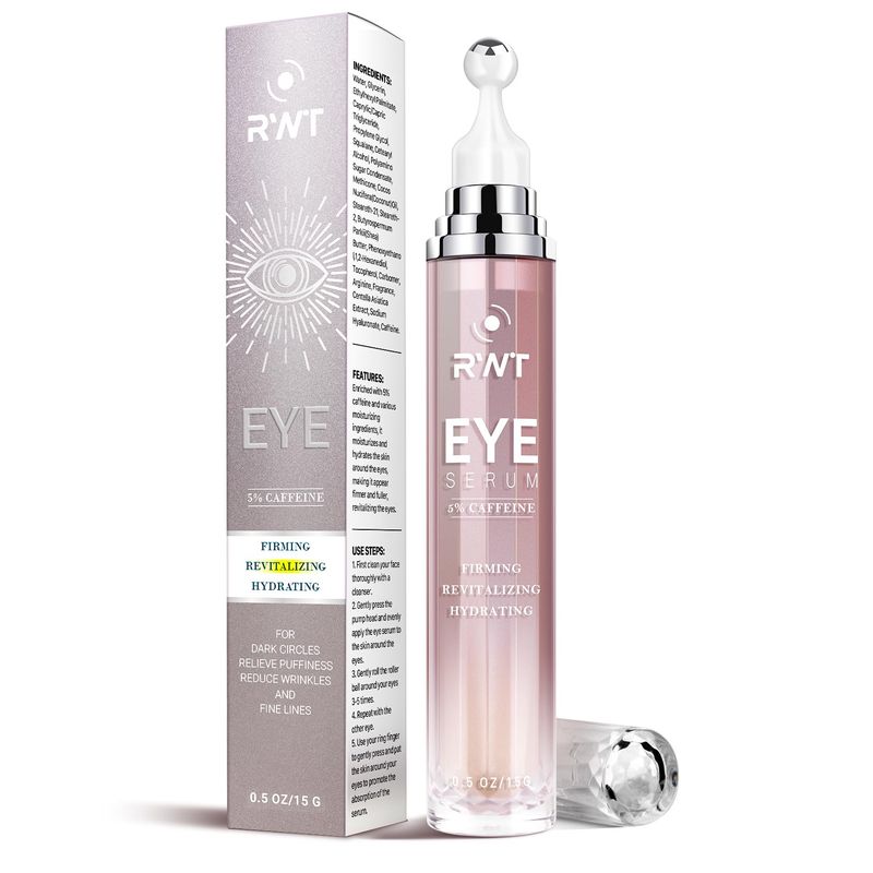 5% Caffeine Eye Cream &amp; Under Eye Serum for Dark Circles and Puffiness Eye Care Eye Roller Serum with 360 Massage Ball Eye Treatment Serum Under Eye Roller Cream for Women Reduce Wrinkles Fine Lines