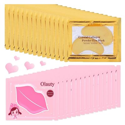 30 Pairs Lip Masks &amp; 24K Gold Eye Masks, Crystal Collagen Eye Patches for Puffy Eyes, Moisturizing &amp; Reduce Wrinkles, Lip Care &amp; Under Eye Mask for Dark Circles and Puffiness