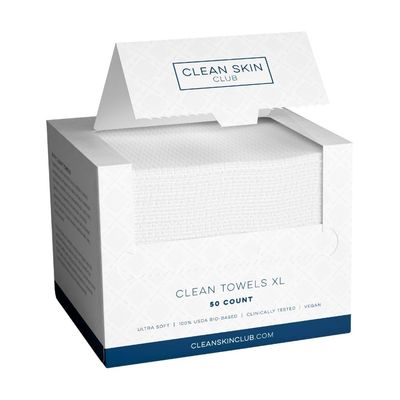 Clean Skin Club Clean Towels XL, 100% USDA Biobased Dermatologist Approved Face Towel, Disposable Clinically Tested Face Towelette, Facial Washcloth, Makeup Remover Dry Wipes, 100 ct, 2 pack