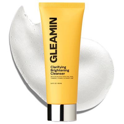 Gleamin Vitamin C Cleanser - Cream to Foam - 2% BHA, Paw Paw &amp; Turmeric for Radiance, Exfoliation, and Pore Cleansing | pH Balanced, Non-Stripping, Fragrance-Free Brightening Face Wash - 3.4 FL OZ