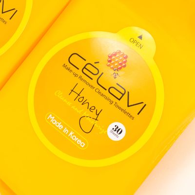 Celavi Makeup Remover Cleansing Wipes Removing Towelettes 2 Packs - 60 Sheets (Honey)